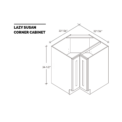 33" Lazy Susan Base Corner Cabinet - White Shaker - 33"W x 34.5"H x 24"D